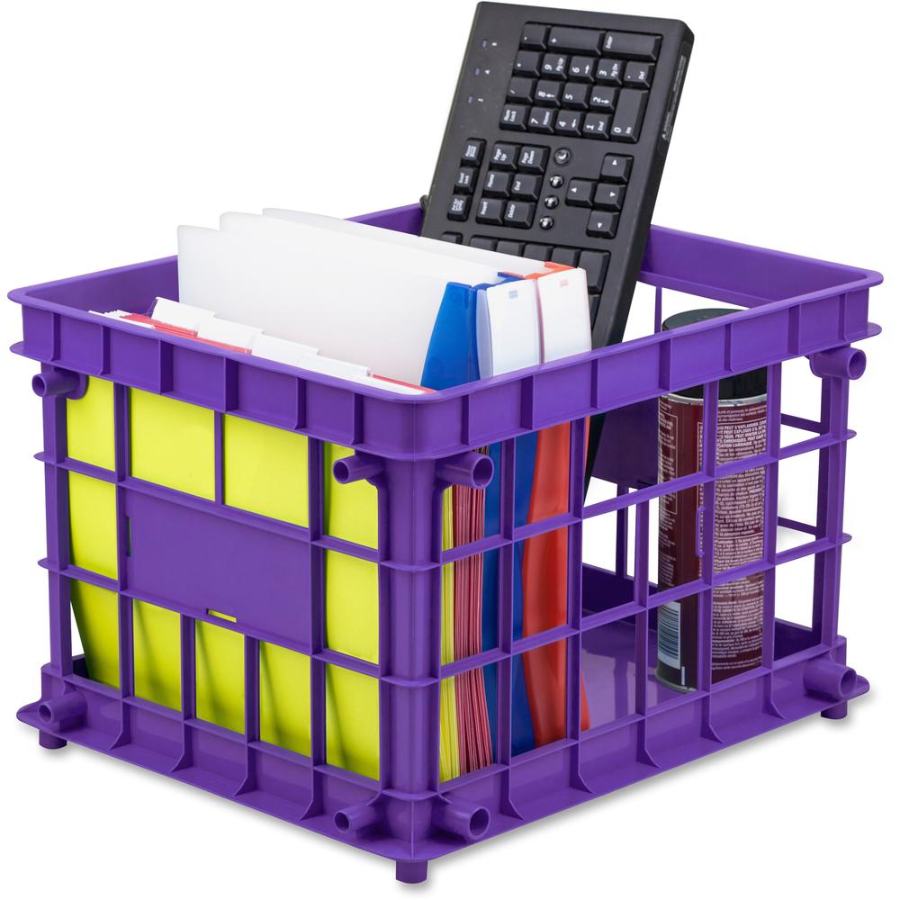 Storex Storage Crate - External Dimensions: 14.3" Width x 17.3" Depth x 11.2" Height - Stackable - Assorted - For File, Classroom Supplies - Recycled - 3 / Set. Picture 1
