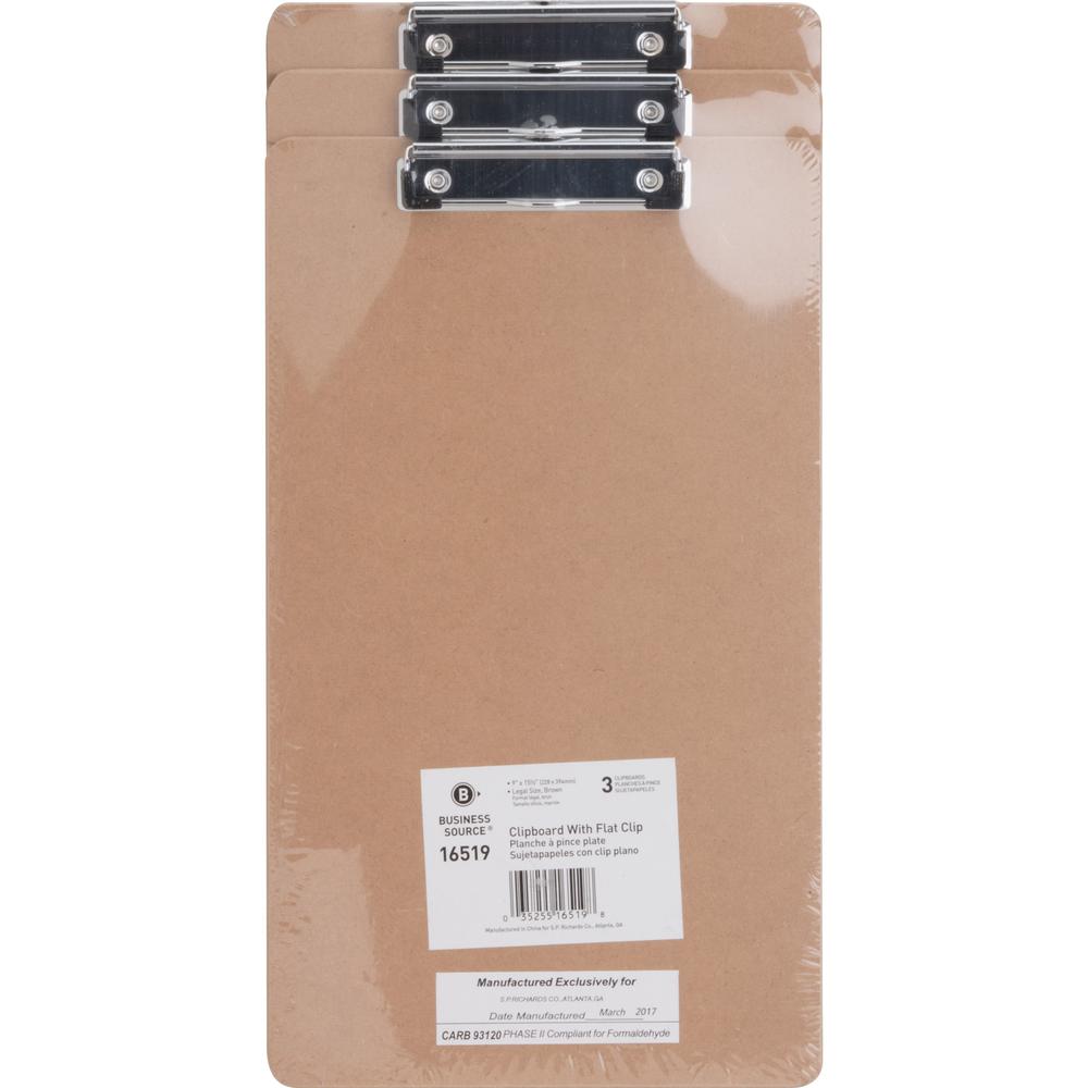 Business Source Legal-size Clipboard - 8 1/2" x 14" - Hardboard - Brown - 3 / Pack. Picture 1