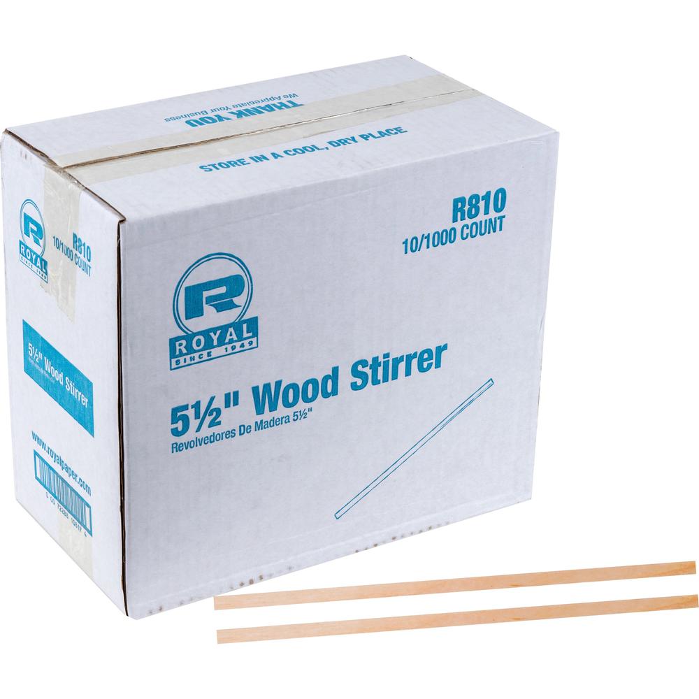 Royal Wood Coffee Stir Sticks - 5.5" Length - Birch Wood - 1000/Box - 10000 / Carton - Natural. Picture 1