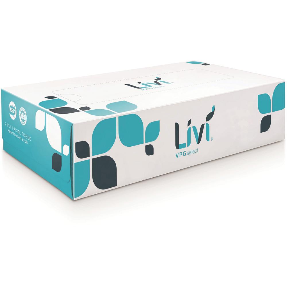 Livi Solaris Paper 2-ply Facial Tissue - 2 Ply - 8.37" x 8.07" - White - Virgin Fiber - Soft, Eco-friendly, Embossed - For Face - 100 Per Box - 30 / Carton. Picture 1