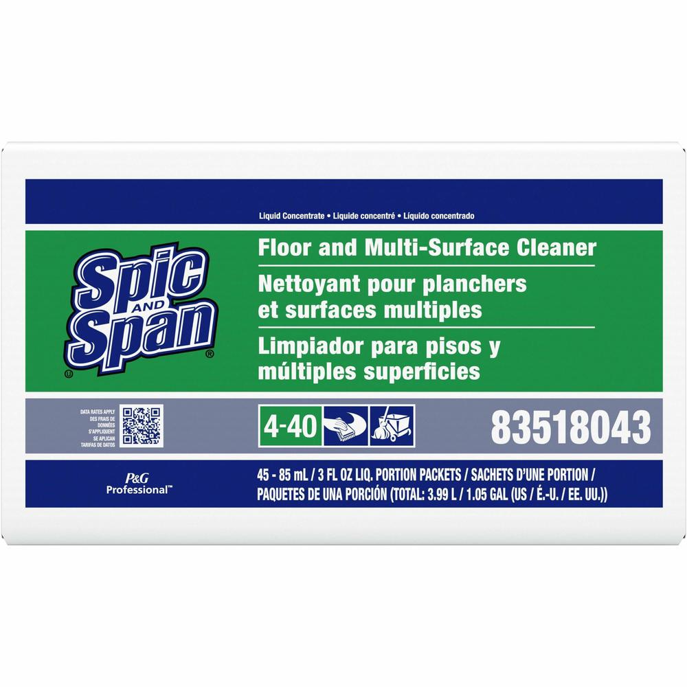 Spic and Span Floor Cleaner - Concentrate - 3 fl oz (0.1 quart) - 45 / Carton - Non-corrosive, Slip Resistant - Green, Translucent. Picture 1