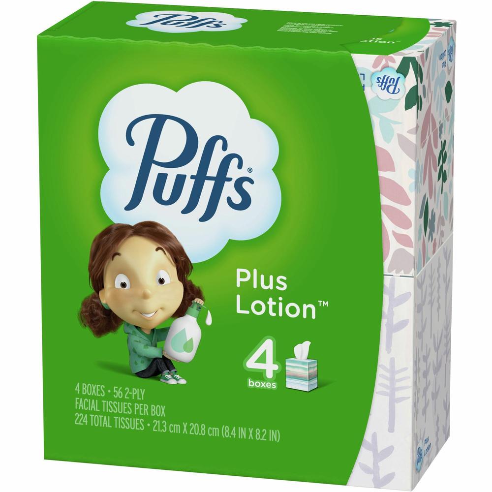Puffs Plus Lotion Facial Tissues - 2 Ply - White - Soft, Strong - For Face, Skin, Multipurpose - 56 Per Box - 4 / Pack. Picture 1