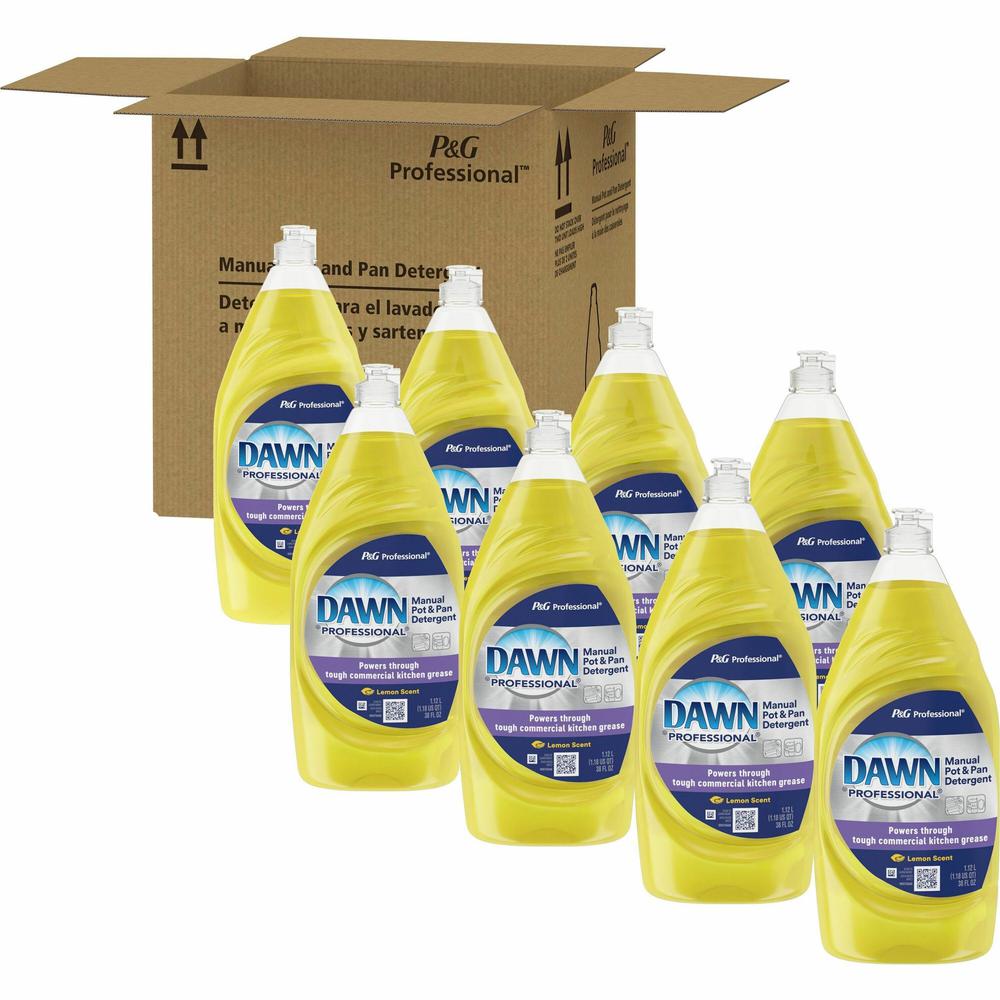 Dawn Manual Pot/Pan Detergent - Concentrate - 38 fl oz (1.2 quart) - Lemon Scent - 8 / Carton - Yellow. Picture 1