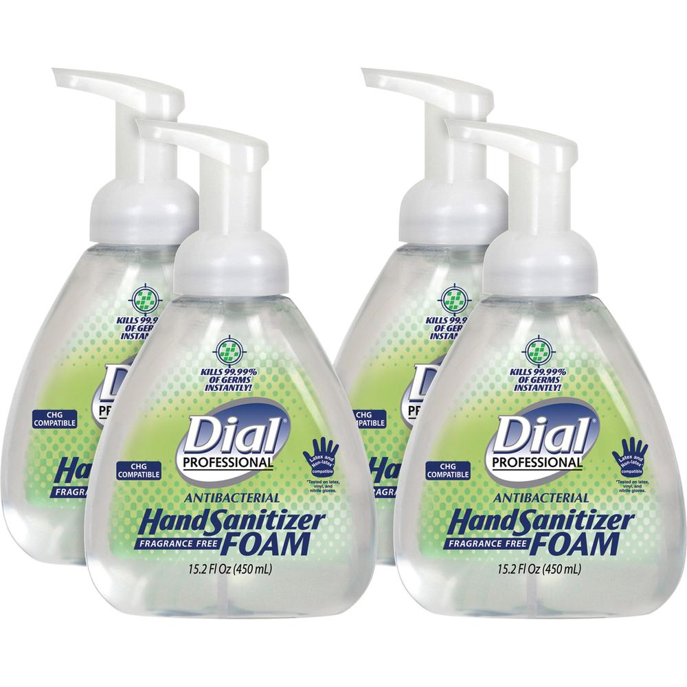 Dial Professional Hand Sanitizer Foam - 15.2 fl oz (449.5 mL) - Pump Bottle Dispenser - Kill Germs - Hand - Moisturizing - Clear - Fragrance-free - 4 / Carton. Picture 1