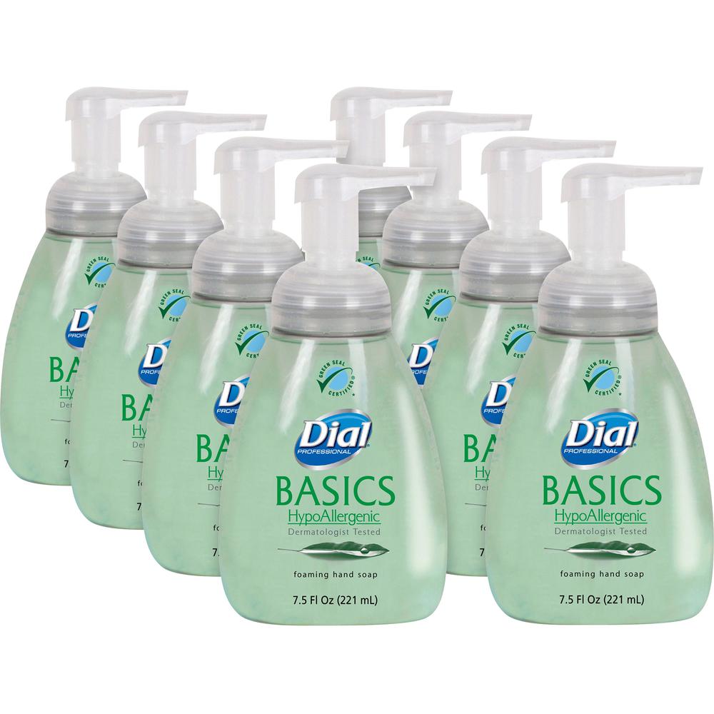 Dial Professional Basics HypoAllergenic Foaming Hand Soap - Honeysuckle ScentFor - 7.5 fl oz (221.8 mL) - Pump Bottle Dispenser - Hand, Skin - Green - 8 / Carton. Picture 1