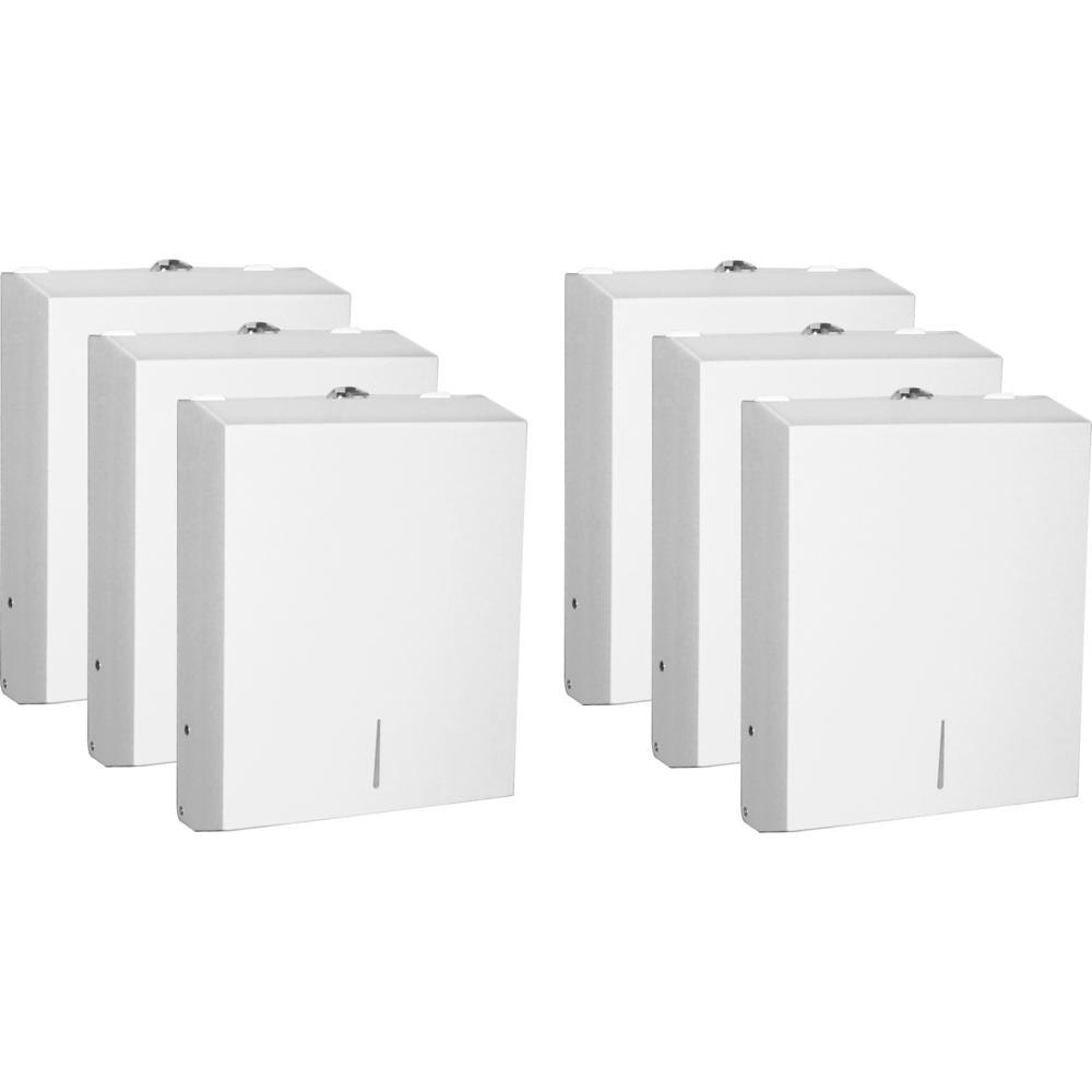 Genuine Joe C-Fold/Multi-fold Towel Dispenser Cabinet - C Fold, Multifold Dispenser - 13.5" Height x 11" Width x 4.3" Depth - Stainless Steel, Metal - White - Wall Mountable - 6 / Carton. Picture 1
