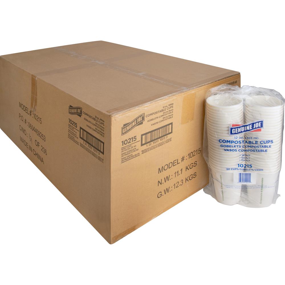 Genuine Joe 12 oz Eco-friendly Paper Cups - 50 / Pack - 20 / Carton - White - Paper. Picture 1