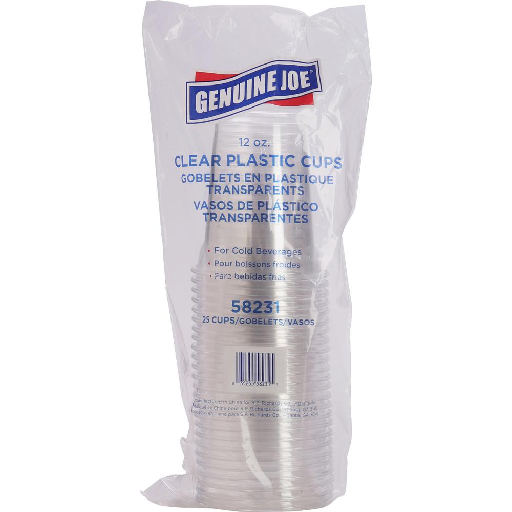 Genuine Joe 12 oz Clear Plastic Cups - 25 / Pack - 20 / Carton - Clear - Plastic - Cold Drink, Beverage. Picture 1