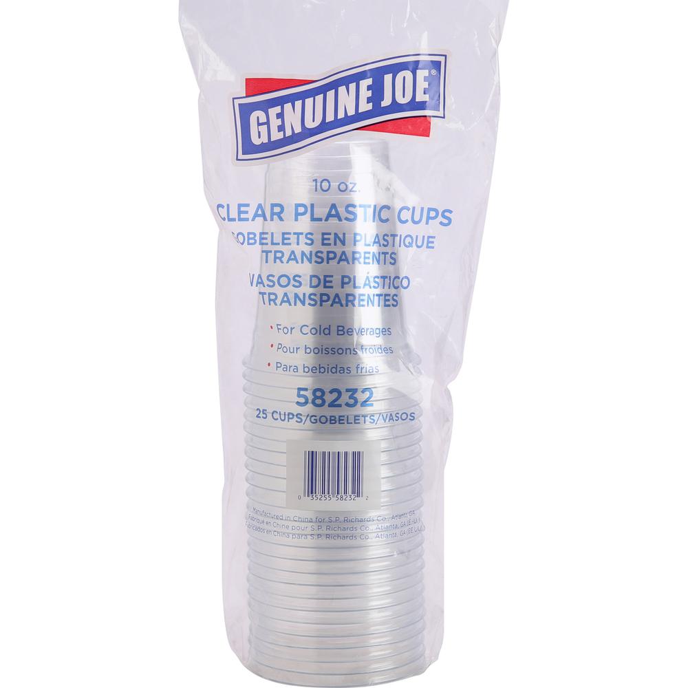 Genuine Joe 10 oz Clear Plastic Cups - 25 / Pack - 20 / Carton - Clear - Plastic - Cold Drink, Beverage. Picture 1