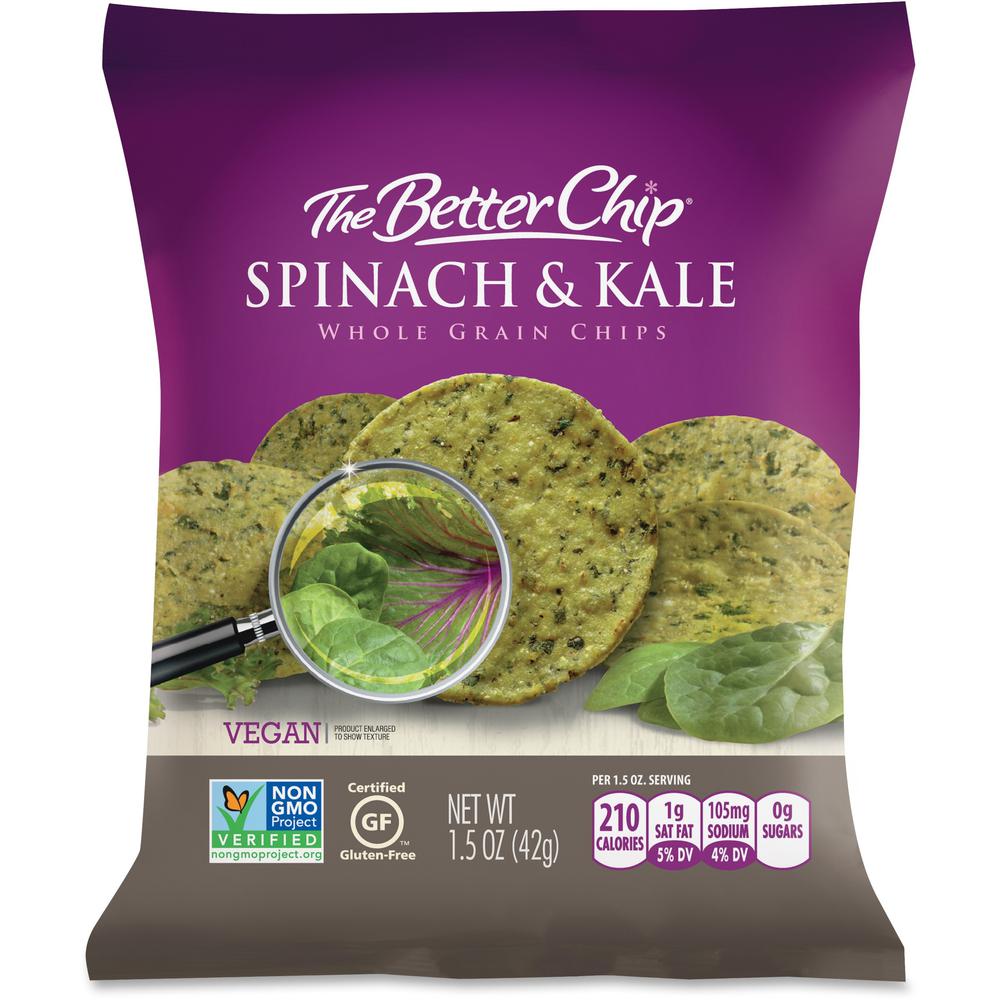 The Better Chip Spinach/Kale Chips - Gluten-free - Spinach & Kale - Bag - 1.50 oz - 27 / Carton. Picture 1