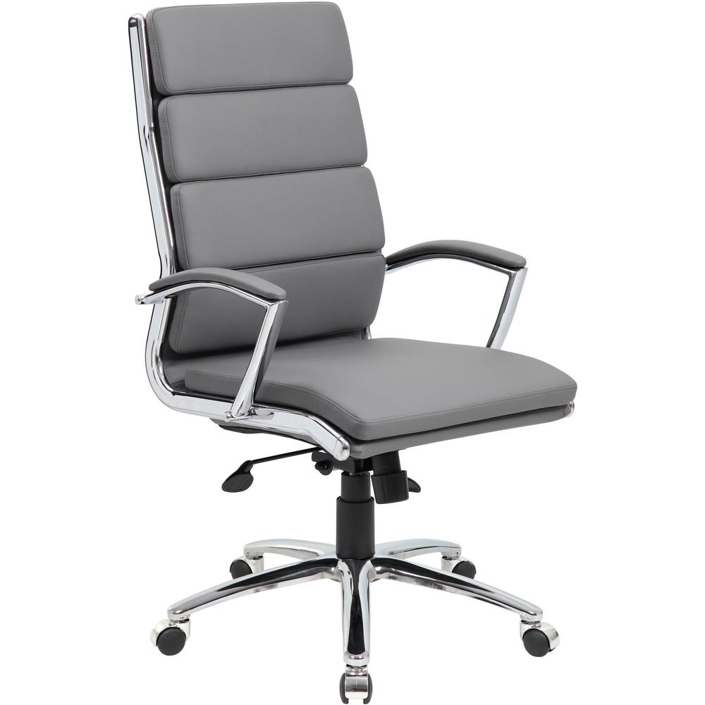 Boss B9471 Executive Chair - Gray Vinyl Seat - Gray Back - Chrome, Black Chrome Frame - 5-star Base - Armrest - 1 Each. Picture 1