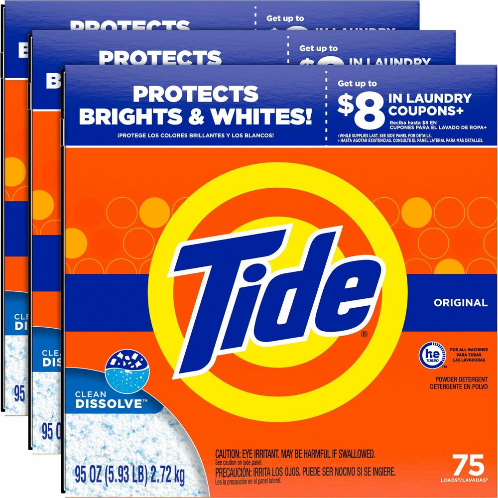 Tide Powder Laundry Detergent - For Clothing, Laundry - Concentrate - 95 oz (5.94 lb) - Original Scent - 3 / Carton - Orange. Picture 1