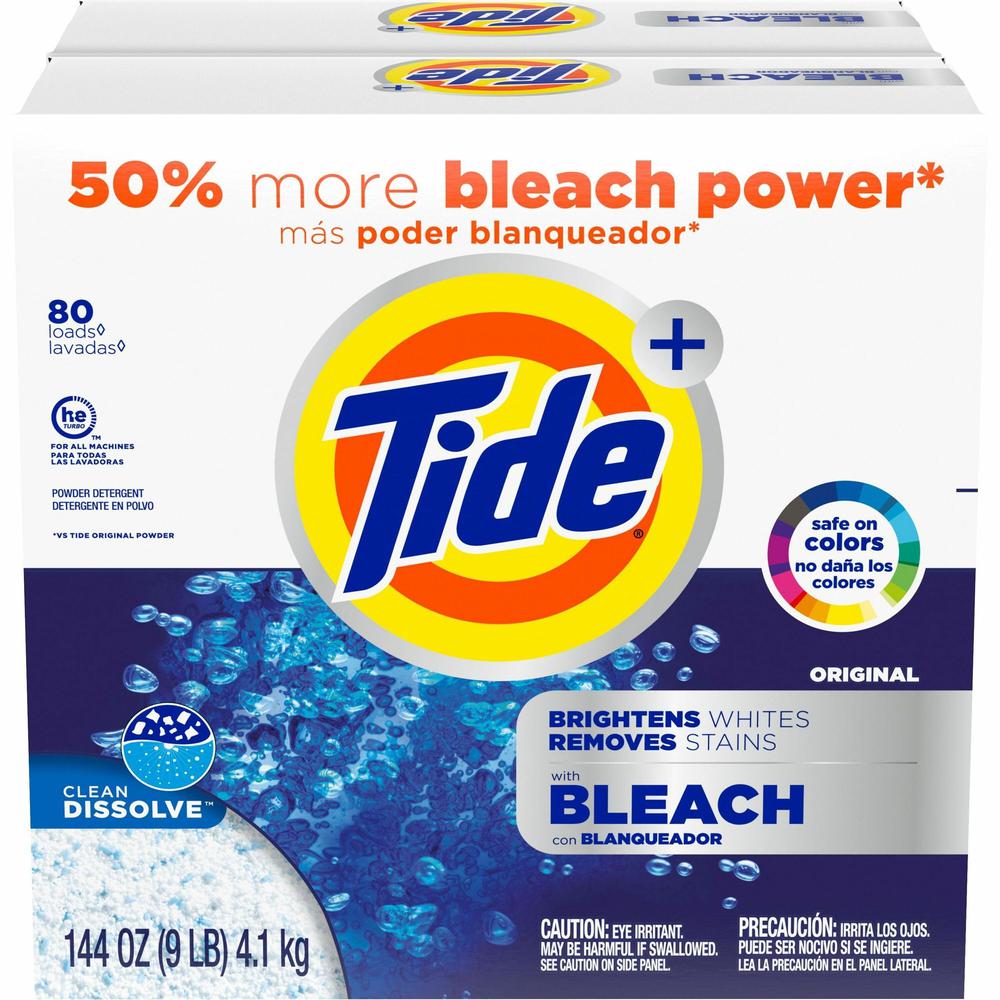 Tide Vivid Plus Bleach Detergent - 144 oz (9 lb) - Original Scent - 2 / Carton - Machine Washable, Moisture Resistant, Residue-free, Non-chlorine Bleached, Phosphate-free, Anti-septic - White. Picture 1