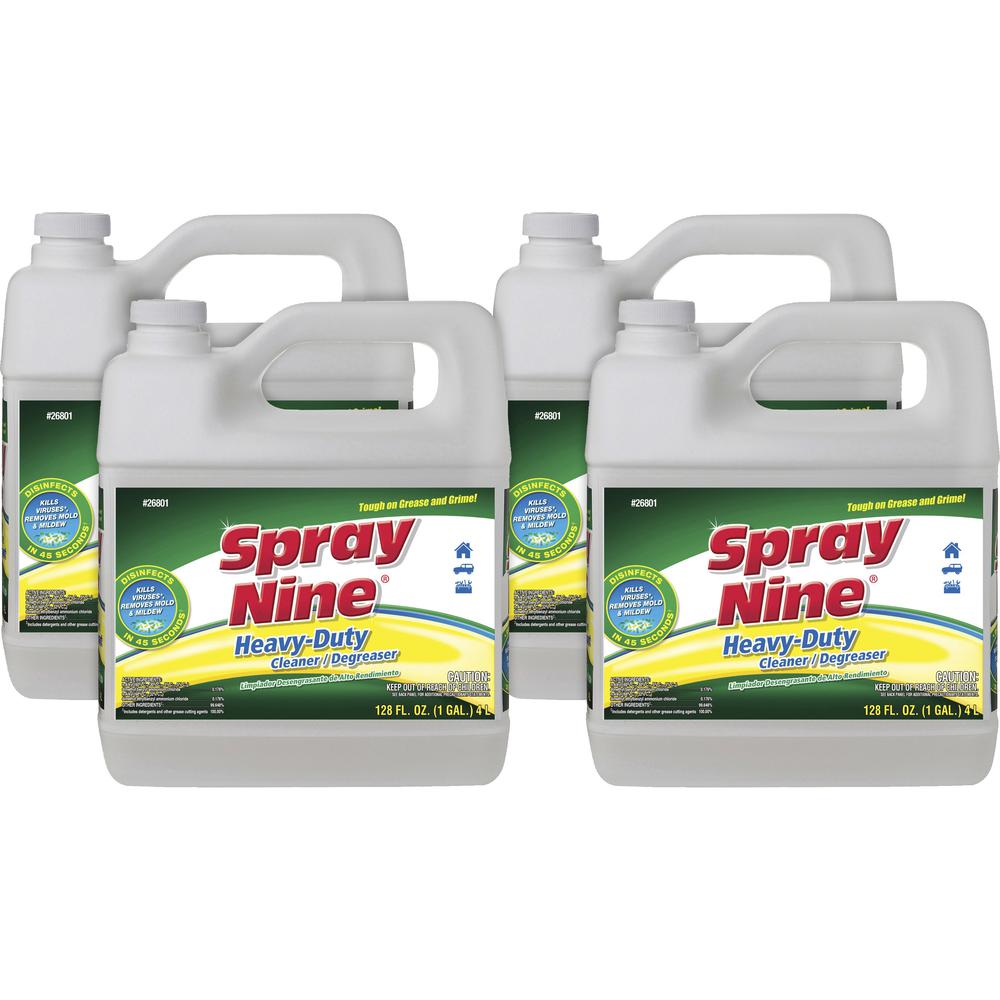 Spray Nine Heavy-Duty Cleaner/Degreaser w/Disinfectant - For Multi Surface - 128 fl oz (4 quart) - 4 / Carton - Disinfectant - Clear. Picture 1