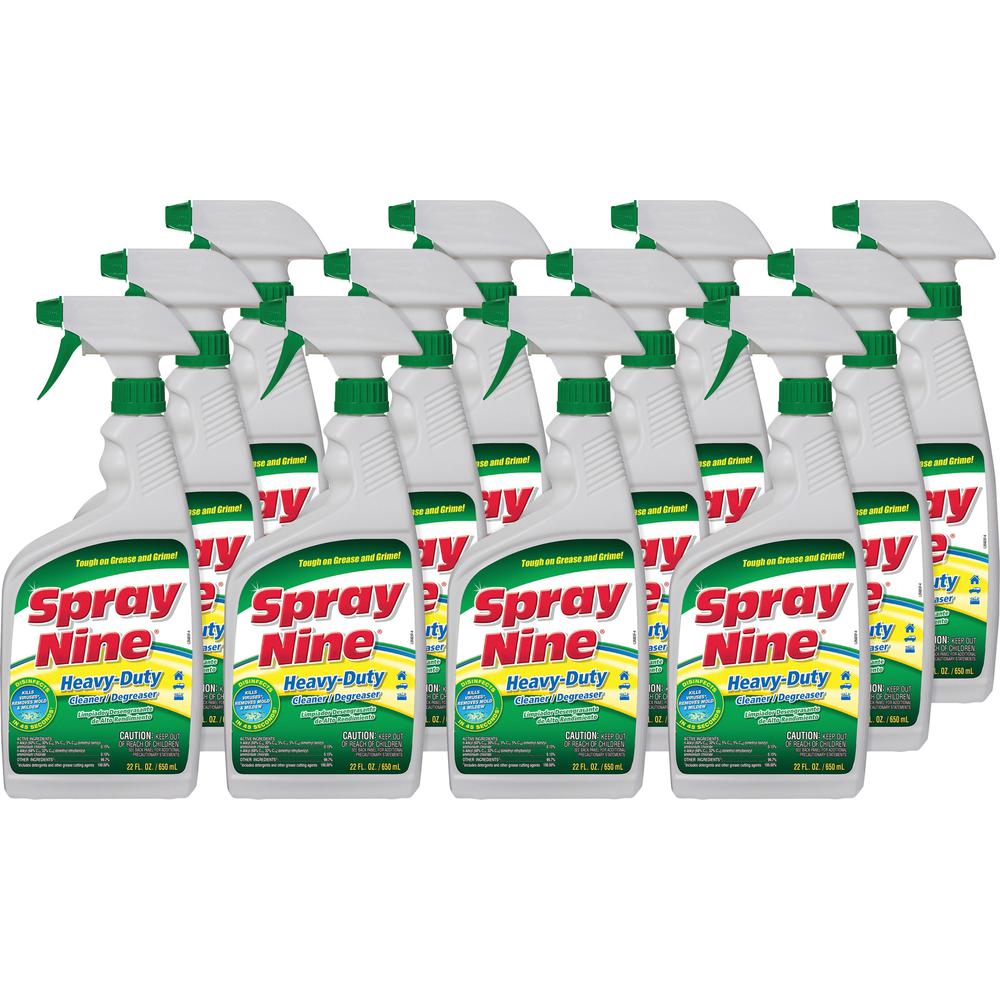 Spray Nine Heavy-Duty Cleaner/Degreaser w/Disinfectant - For Multi Surface - 22 fl oz (0.7 quart)Bottle - 12 / Carton - Disinfectant - Clear. Picture 1