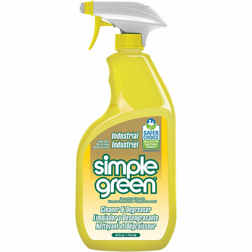 Simple Green Industrial Cleaner/Degreaser - Concentrate - 24 fl oz (0.8 quart) - Lemon Scent - 12 / Carton - Non-toxic, Butyl-free, Phosphate-free, Non-abrasive, Non-corrosive, Deodorize - Lemon. Picture 1