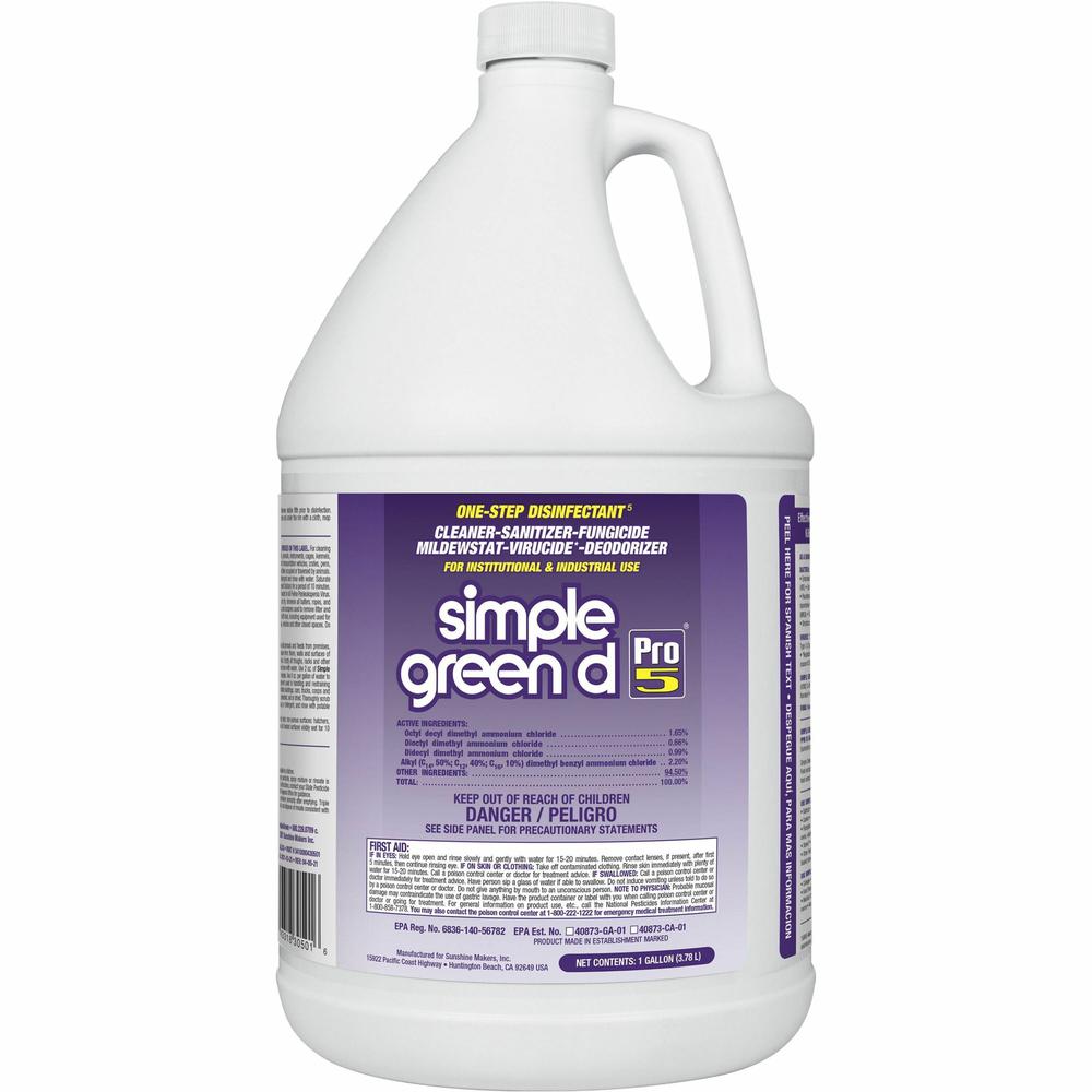 Simple Green D Pro 5 One-Step Disinfectant - Concentrate - 128 fl oz (4 quart) - 4 / Carton - Disinfectant, Unscented, Dye-free - Clear. Picture 1