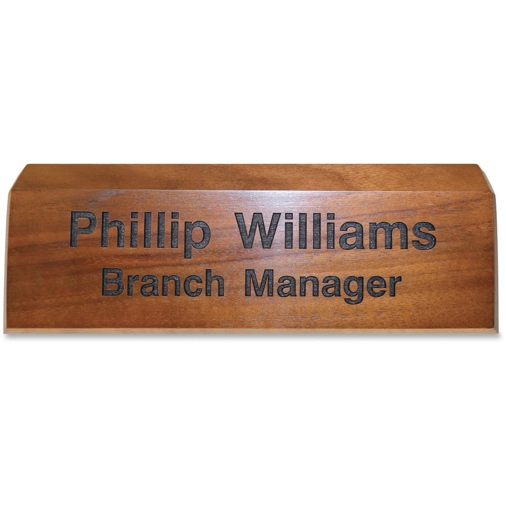 Xstamper Engraved Walnut Desk Sign - 1 Each - 8" Width x 2" Height - Engraved - Walnut Wood. The main picture.