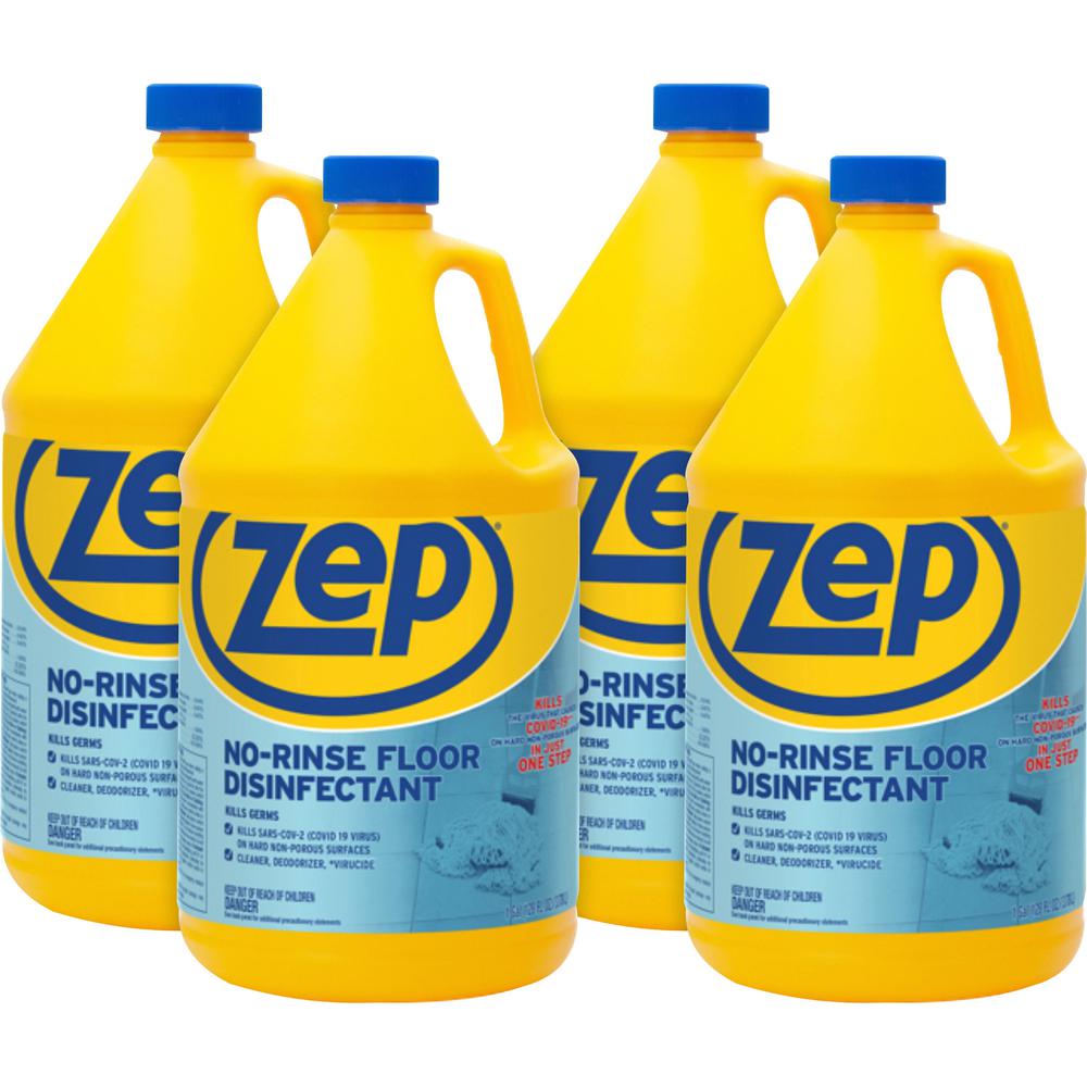 Zep No-Rinse Floor Disinfectant - 128 fl oz (4 quart) - 4 / Carton - Disinfectant, Deodorize - Blue. Picture 1