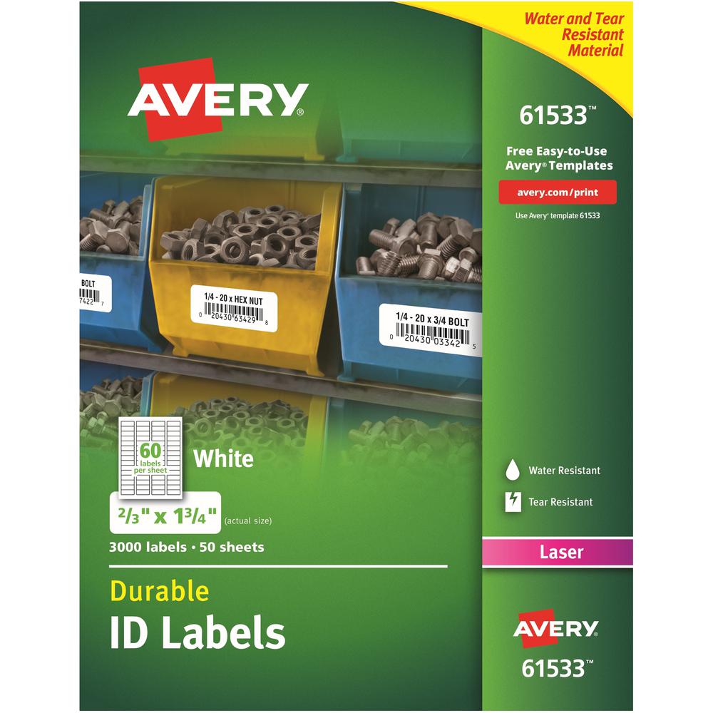 Avery&reg; TrueBlock ID Label - Permanent Adhesive - Rectangle - Laser - White - Film - 60 / Sheet - 50 Total Sheets - 3000 Total Label(s) - 5. Picture 1