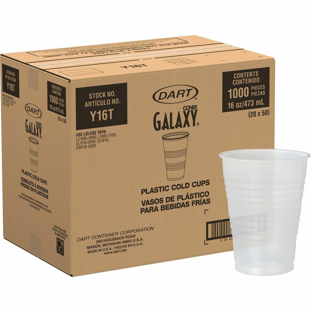 Solo Galaxy 16 oz Plastic Cold Cups - 50.0 / Bag - 20 / Carton - Translucent - Polystyrene - Cold Drink. Picture 1