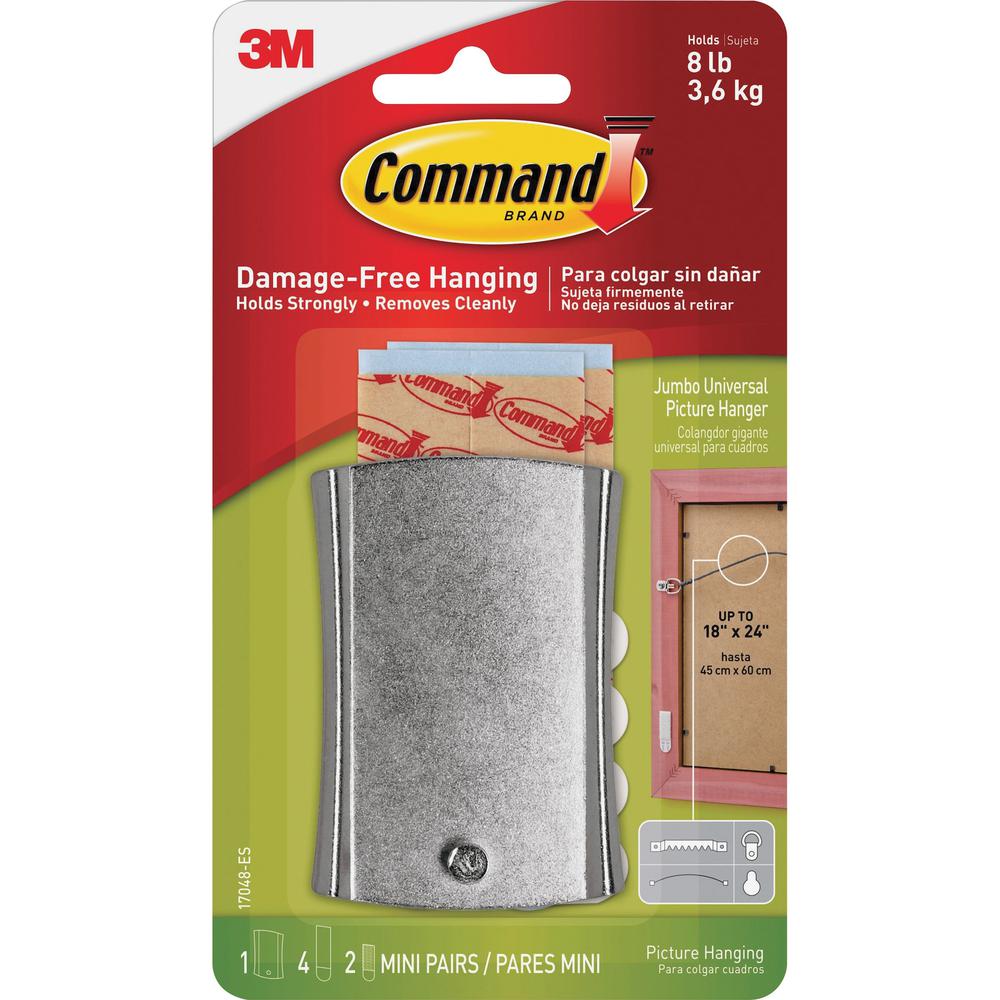 Command Sticky Nail Wire-Backed Hanger - 8 lb (3.63 kg) Capacity - for Decoration, Pictures - Metal - Silver - 1 / Pack. Picture 1