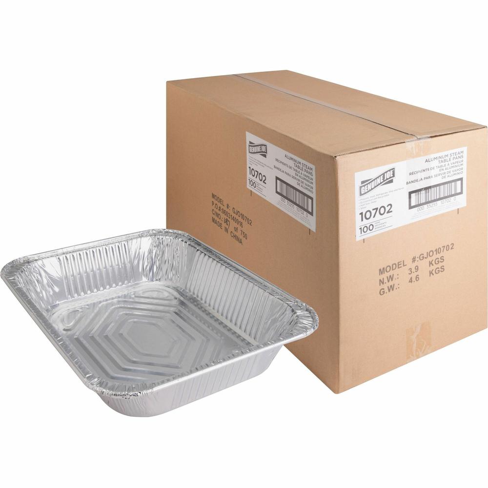 Genuine Joe Half-size Disposable Aluminum Pan - Cooking, Serving - Disposable - Silver - Aluminum Body - 100 / Carton. Picture 1