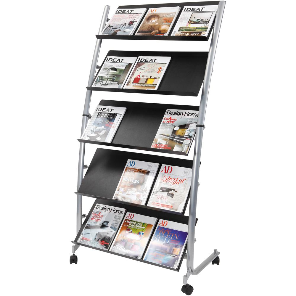 Alba Large Mobile Literature Display - 350 x Sheet - 5 Compartment(s) - Compartment Size 12.99" x 28.35" - 65.4" Height x 32.3" Width x 20.1" DepthFloor - Built-in Wheels - Metal, ABS Plastic - 1 Each. Picture 1