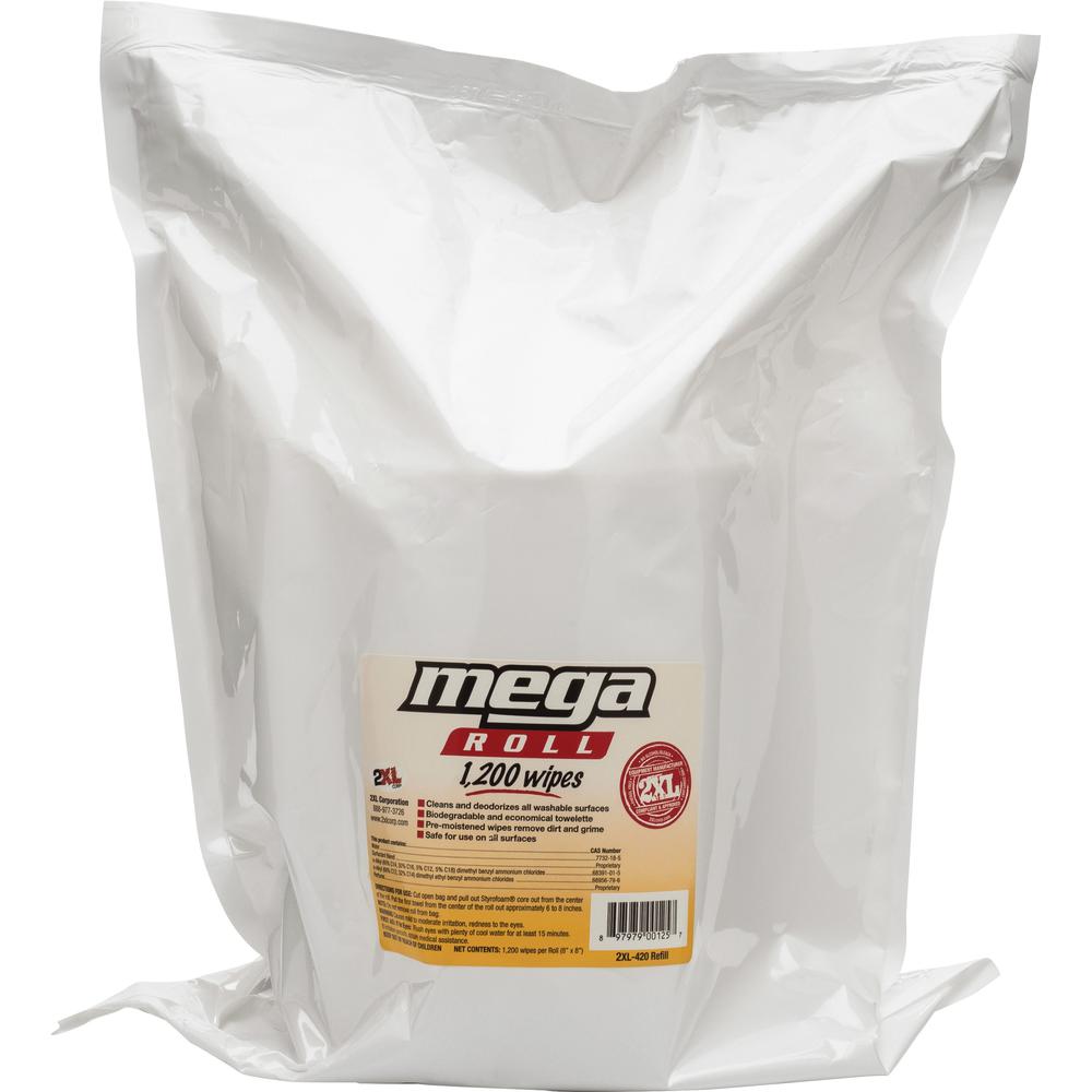 2XL Mega Roll Wipes Refill - 8" x 8" - White - 1200 Rolls Per Container - 1 / Roll. Picture 1