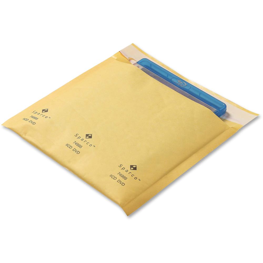 Sparco CD/DVD Cushioned Mailers - Multipurpose - 7 1/4" Width x 8" Length - Self-sealing - Kraft - 25 / Pack - Gold. Picture 1