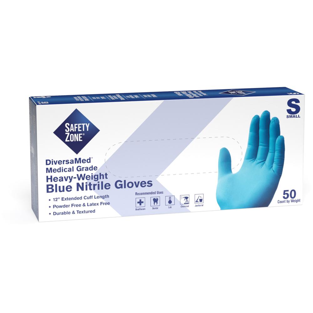 Safety Zone 12" Powder Free Blue Nitrile Gloves - Small Size - Blue - Comfortable, Allergen-free, Silicone-free, Latex-free, Textured - For Cleaning, Dishwashing, Medical, Food, Janitorial Use, Painti. Picture 1