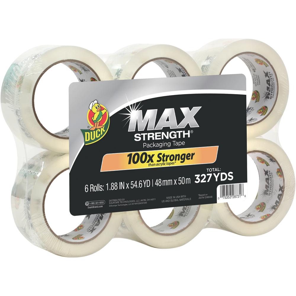 Duck Brand Brand Max Strength Packaging Tape - 54.60 yd Length x 1.88" Width - 3.1 mil Thickness - 6 / Pack - Clear. Picture 1