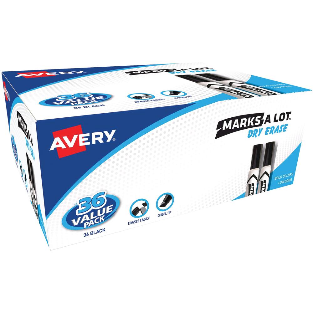 Avery&reg; Marks A Lot Desk-Style Dry-Erase Markers - 4.7625 mm Marker Point Size - Chisel Marker Point Style - Black - 36 / Box. The main picture.