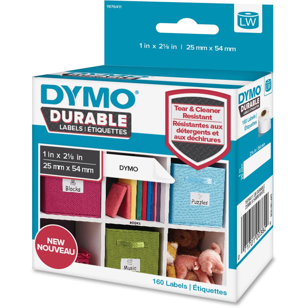 Dymo LabelWriter Labels - 1" Width x 2 1/8" Length - Permanent Adhesive - Thermal Transfer - White - Plastic, Polypropylene - 160 / Roll - 160 Box. Picture 1