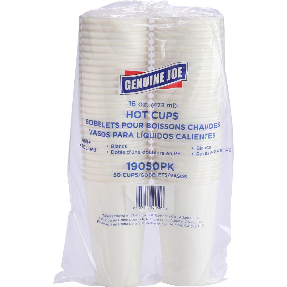 Genuine Joe Disposable Hot Cup - 50 - 16 fl oz - 1000 / Carton - White - Coffee, Hot Drink. Picture 1