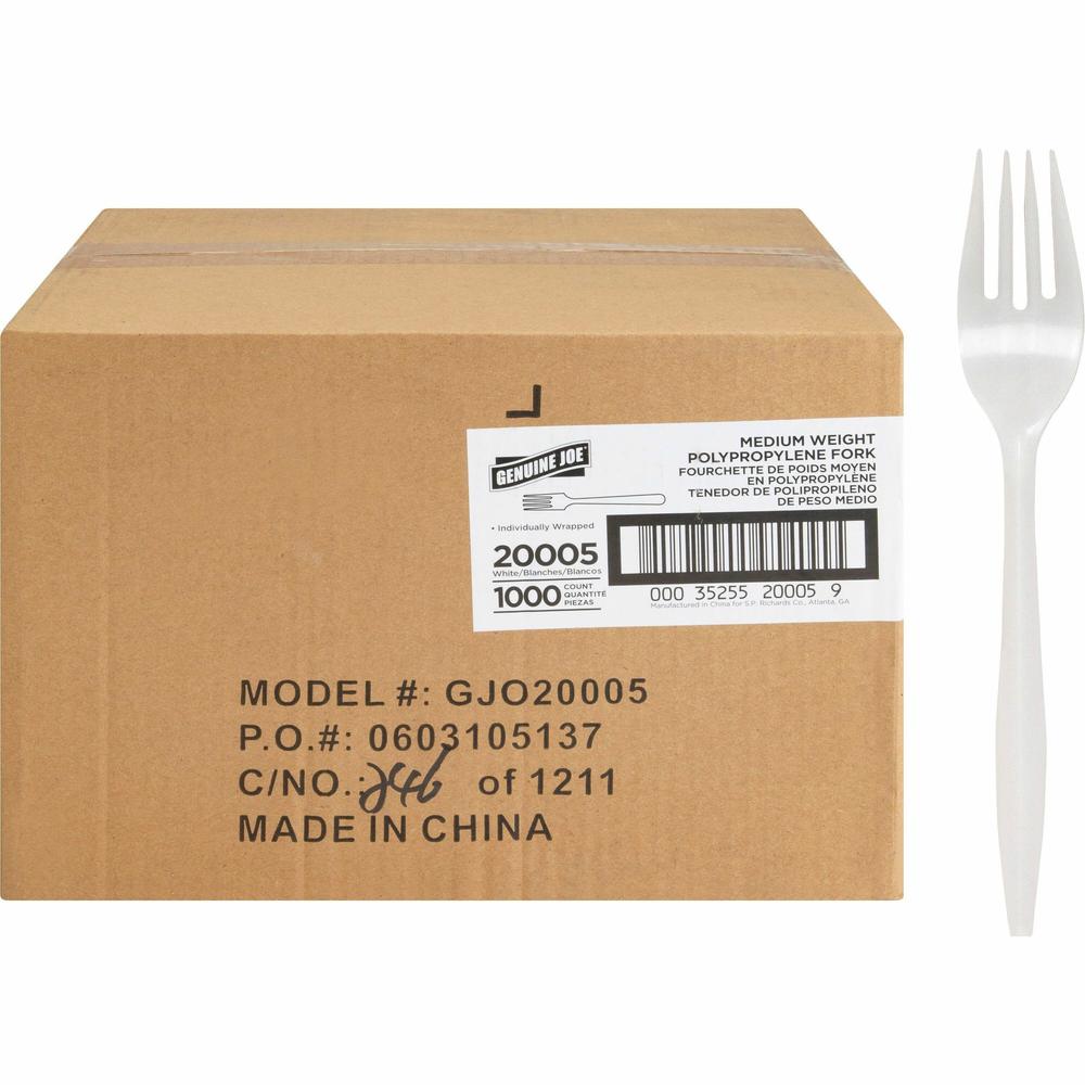 Genuine Joe Individually Wrapped Fork - 1 Piece(s) - 1000/Carton - Fork - 1 x Fork - Disposable - White. Picture 1