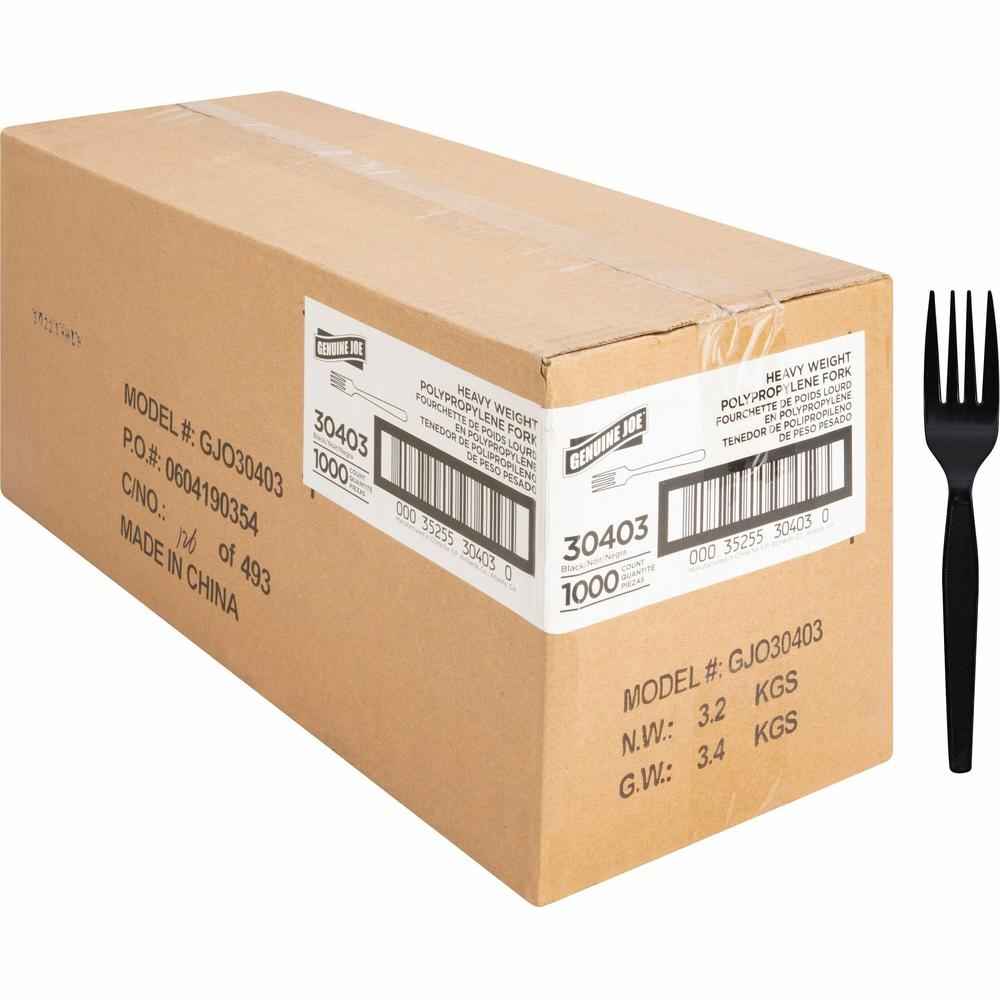 Genuine Joe Heavyweight Fork - 1 Piece(s) - 1000/Carton - 1 x Fork - Disposable - Textured - Black. The main picture.