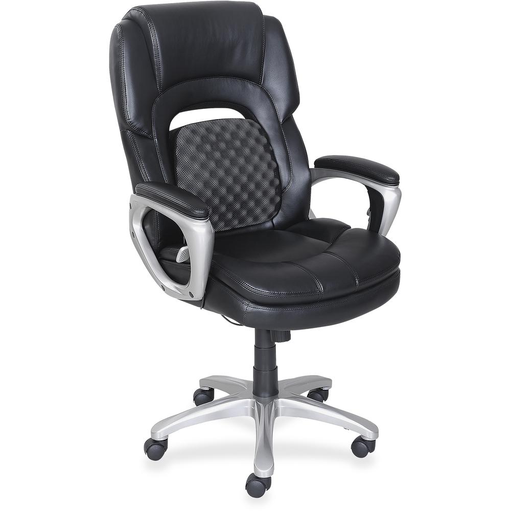 Lorell Wellness by Design Accucel Executive Chair - Ethylene Vinyl Acetate (EVA) Back - 5-star Base - Black - Bonded Leather - 1 Each. Picture 1