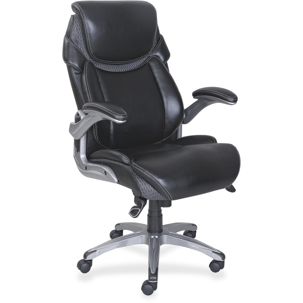 Lorell Wellness by Design Executive Chair - 5-star Base - Black - Bonded Leather - 22.50" Seat Width x 18.50" Seat Depth - 30" Width x 27.8" Depth x 46.8" Height - 1 Each. Picture 1