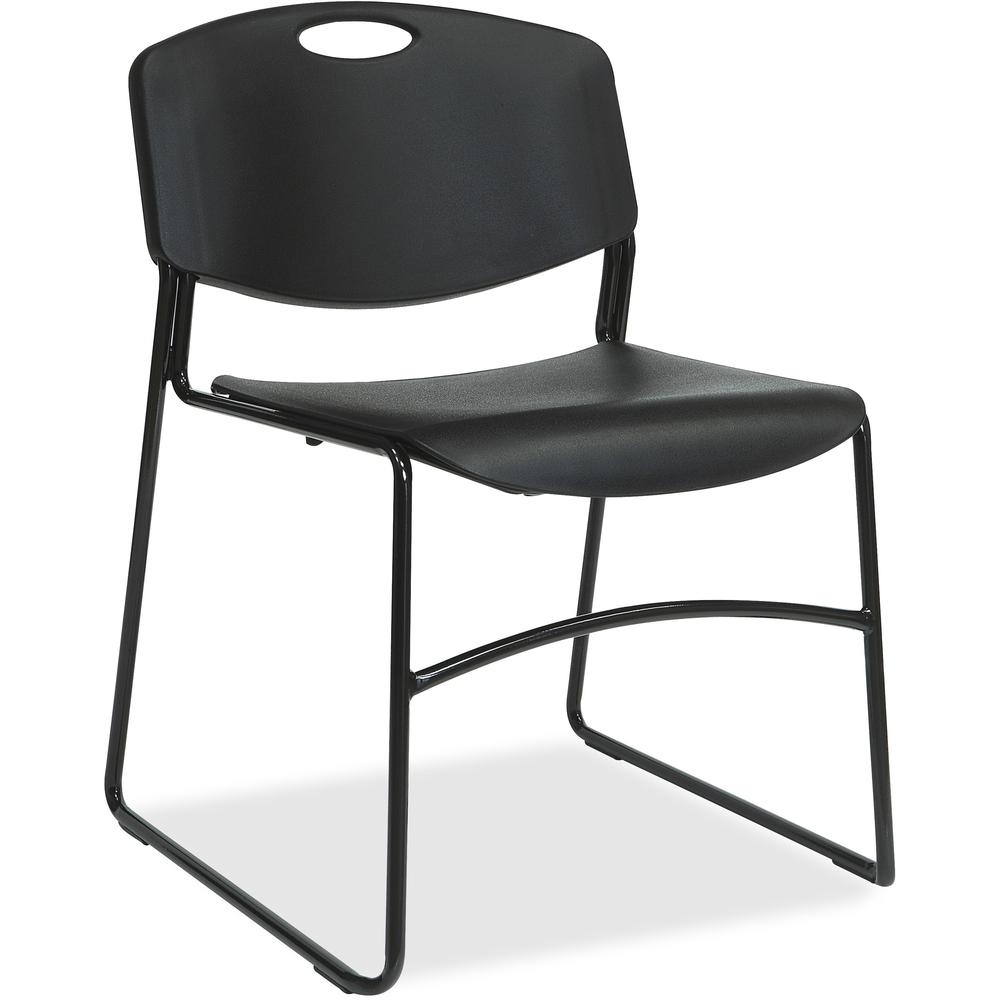 Lorell Heavy-duty Bistro Stack Chairs - 4/CT - Plastic Seat - Plastic Back - Steel Frame - Black - 4 / Carton. Picture 1