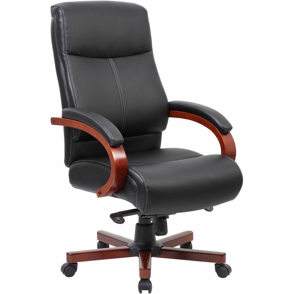 Lorell Executive Chair - Black Leather Seat - Black Leather Back - 1 Each. Picture 1