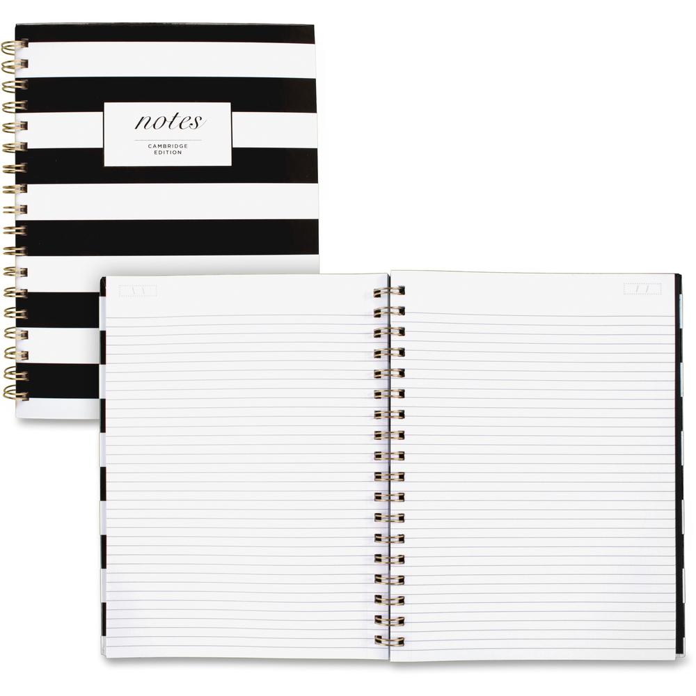 Cambridge Hardcover Wirebound Notebook - Twin Wirebound - Both Side Ruling Surface - Ruled7.3" x 9.5" - Black & White Stripe Cover - Hard Cover, Dual Sided - 1 Each. Picture 1