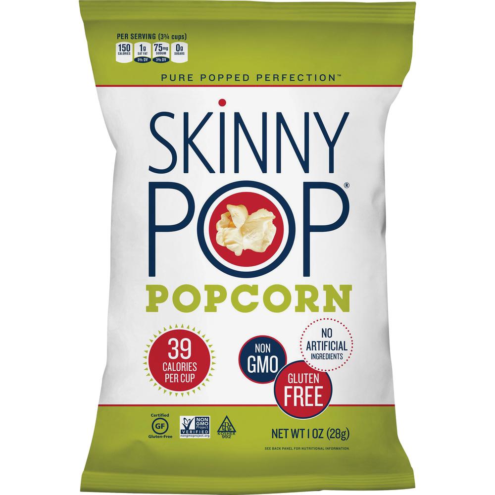 SkinnyPop Skinny Pop Popcorn - Non-GMO, Gluten-free, Dairy-free, Fat-free, Preservative-free - Original - 1 oz - 12 / Carton. Picture 1