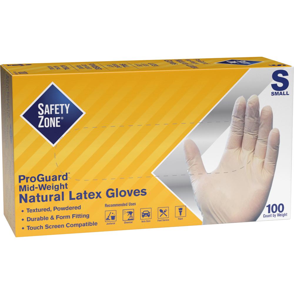 Safety Zone Powdered Natural Latex Gloves - Polymer Coating - Small Size - Natural - Allergen-free, Silicone-free, Powdered - 9.65" Glove Length. Picture 1