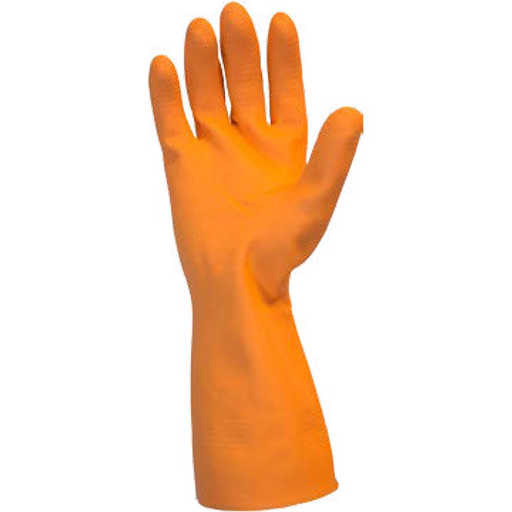 Safety Zone Orange Neoprene Latex Blend Flock Lined Latex Gloves - Chemical Protection - Medium Size - Orange - Fish Scale Grip, Flock-lined - For Dishwashing, Cleaning, Meat Processing - 28 mil Thick. Picture 1