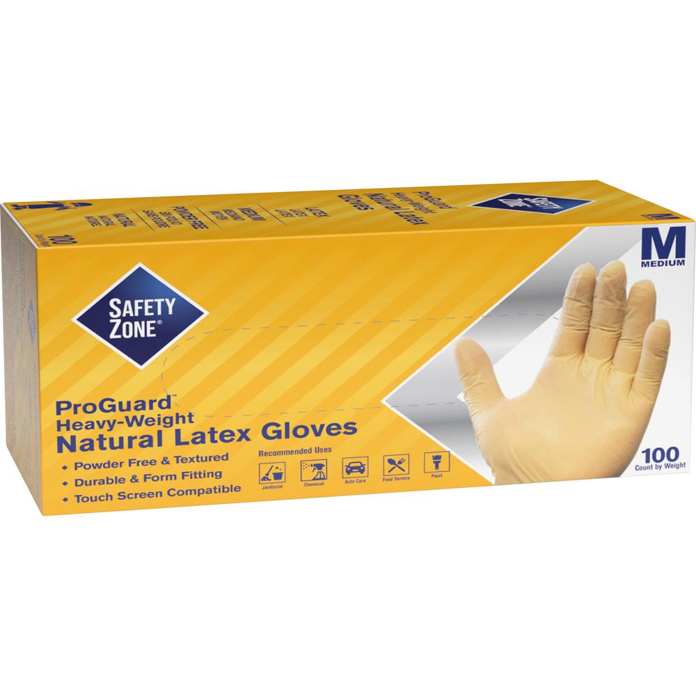Safety Zone Powder Free Natural Latex Gloves - Polymer Coating - Medium Size - Natural - Allergen-free, Silicone-free - 9.65" Glove Length. Picture 1