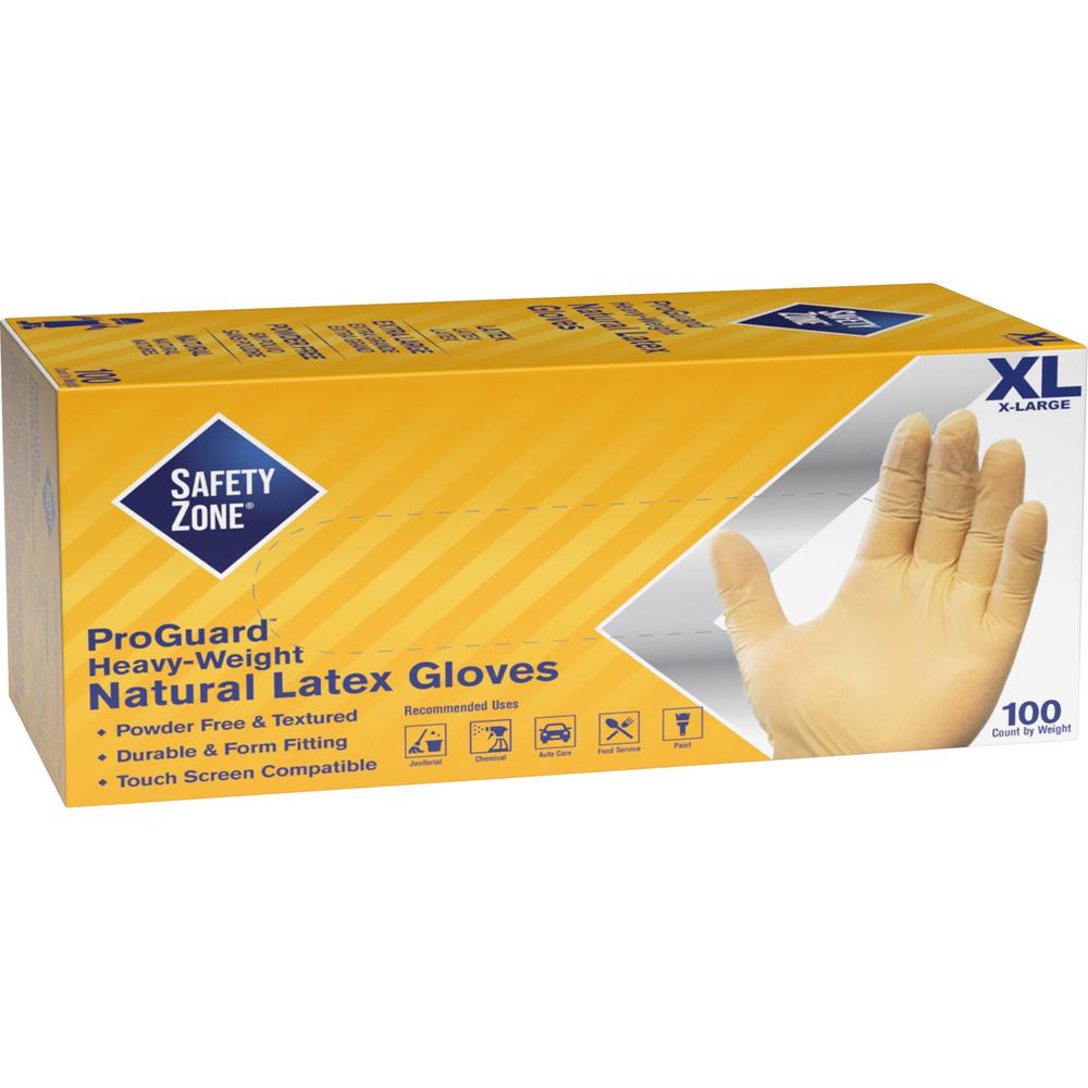 Safety Zone Powder Free Natural Latex Gloves - Polymer Coating - X-Large Size - Natural - Allergen-free, Silicone-free - 9.65" Glove Length. Picture 1