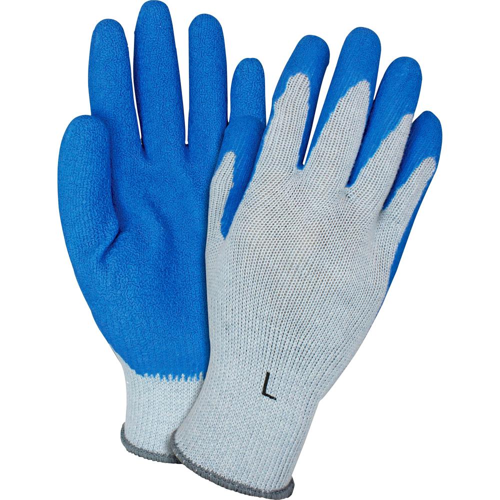 Safety Zone Blue/Gray Coated Knit Gloves - Latex Coating - Large Size - Blue, Gray - Crinkle Grip, Knitted - For Industrial - 1 Dozen. Picture 1