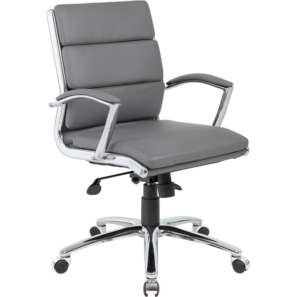 Boss Executive Chair - Gray Vinyl Seat - Gray Back - Chrome, Black Chrome Frame - Mid Back - 5-star Base - 1 Each. Picture 1