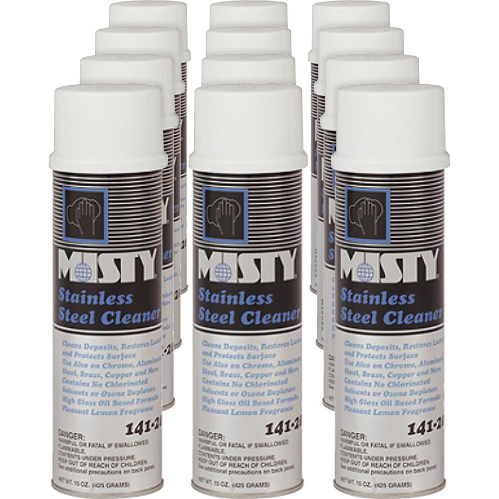 MISTY Stainless Steel Cleaner - Lemon Scent - 12 / Carton - Oil Based - Silver, Black. Picture 1